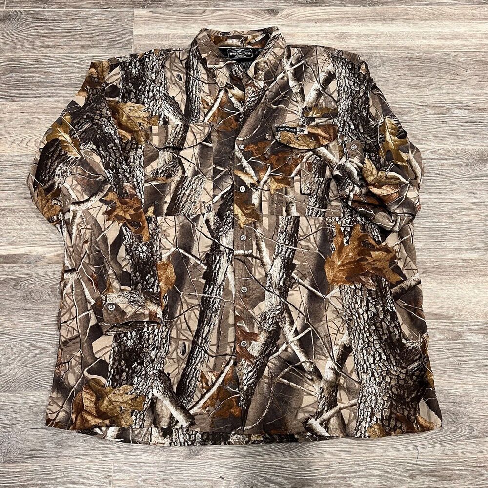 Winchester Shirt Mens XL Camouflage Vented Long Sleeve Button Up Massive Pockets